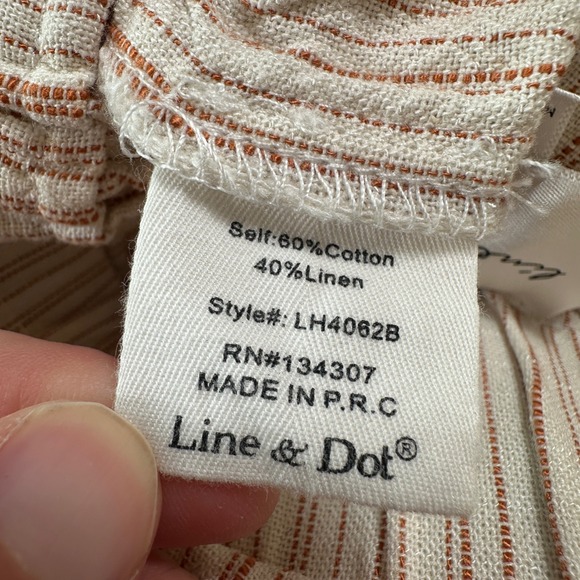 Line & Dot Paperbag Shorts Small High Tie Waist Striped Belted Linen Blend Comfy - Picture 6 of 7